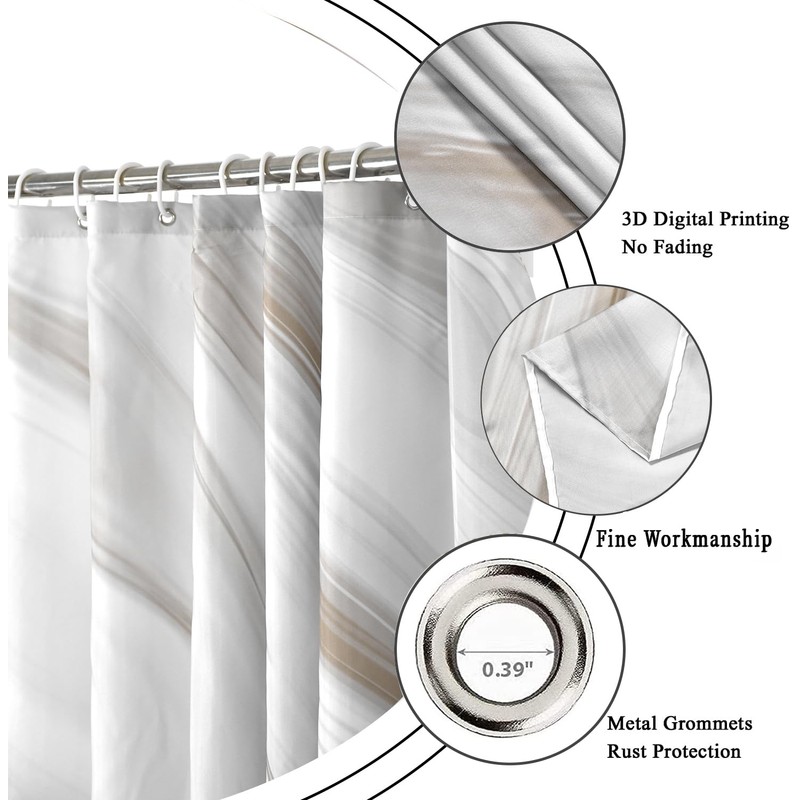 GCIREC Brown Marble Shower Curtain, Grey Brown Modern Abstract Wave