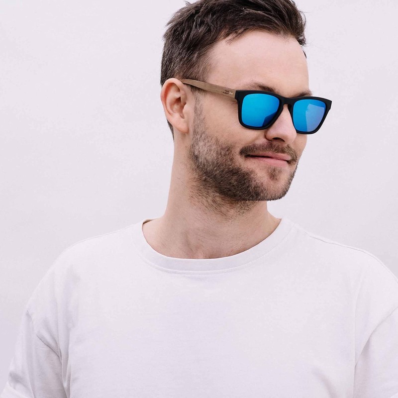 TAKE A SHOT Wooden Sunglasses Men's Polarised Mirrored Small Black