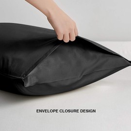 Pillowcases, Pillow cover Super Soft and Cozy, Cotton with Envelope Closure Bed Pillow Cases, 50x80 cm (2, Black)