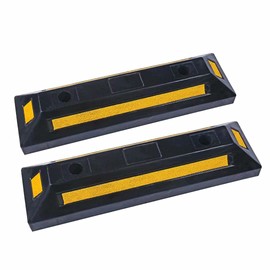 YONSHENG Parking Stopper for Garage Heavy Duty Rubber Parking Block Curb - Wheel Stop with Scatter Glass Reflective Yellow Targets for Car Garage Floor and Truck RV Stop Aid Indoor Outdoor, 2 Pack