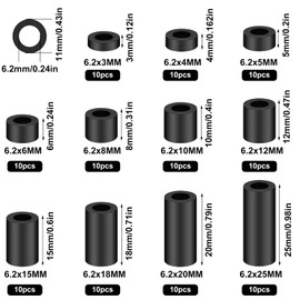 Pack of 110 Round Spacers ABS Spacer Sleeves Washers for Screws DIY Accessories, ABS Column, Sleeves Round Hole Support Column Seal, PC Soling Column with Double Passage (M6)