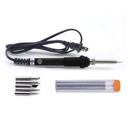 URBEST Electric Soldering Iron Kit 60W Adjustable Temperature Welding Soldering Iron with 5pcs Different Tips, 1 Solder Wire 1.0 mm Dia. (Black)