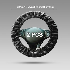FUIPVGI 2 Pcs Steering Wheel Covers, Black Car Steering Wheel Covers, Soft Stretch Fit Dust Protector Antifouling Breathable Elasticity Car Steering Wheel Protection Cover One Size (Black)