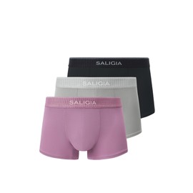 SALIGIA Men’s Trunks Underwear Sexy, Tag-Free & 60s Luminous Modal-Cotton Blend Boxer Briefs with No-Fly Pouch 3-Pack