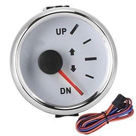 Senyar Boat Trim Gauge, 52mm/2in UP-DN Boat Trim Gauge 0-190ohm Signal Trim Tilt Indicator Red Backlight Display Boat Accessory(White Dial Silver Frame)