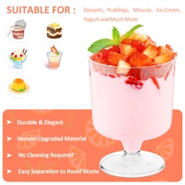 Eupako 5 OZ Mini Dessert Cups with Spoons 60 Pack - Clear Plastic Parfait Cup Small Round Dessert Goblet Cups for Desserts, Appetizers, Puddings, Mousse, Fruit