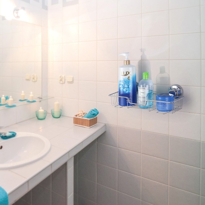 SANNO Shower Caddy Rustproof Bath Accessories with Vacuum Suction Cups,Strong