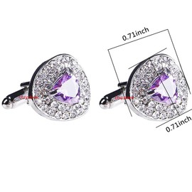 Luxury Purple Crystal White Rhinestones Heart Cufflinks for Women Shirt, Ltvystore Jewelry Trendy Geometric Cuff links Buttons with Gift Box
