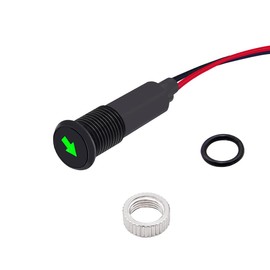 Taiss LED Indicator Pilot Dash Light with Symbols (Single Arrow) Green, 5/16"(8mm) 12V LED Metal Signal Indicator Light.