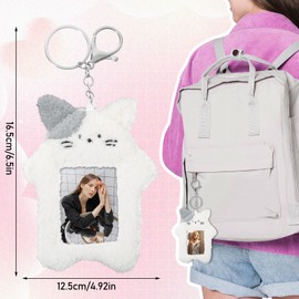 Mabor Identity Card Holder, Photo Card Holder, Cartoon Kpop Photocard Holder, Plush White, Cute Plush with Kitten Card Sleeves, Key Ring, Kawaii Accessories for Girls, Anti-Scratch Protective Card