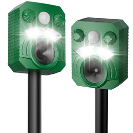 Deer Repellent Device 2 Pack Cat Repellent Outdoor Dog Repellent for Yard Solar Animal Repeller Ultrasonic Squirrel Repeller Waterproof Racoon Fox with Motion Activated Sensor Flashing Light 5 Modes