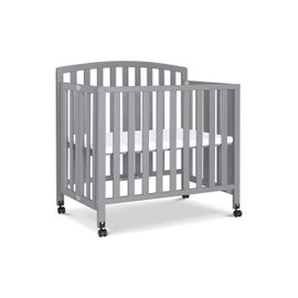 DaVinci Dylan Folding Portable 3-in-1 Convertible Mini Crib and Twin Bed in Grey, Greenguard Gold Certified