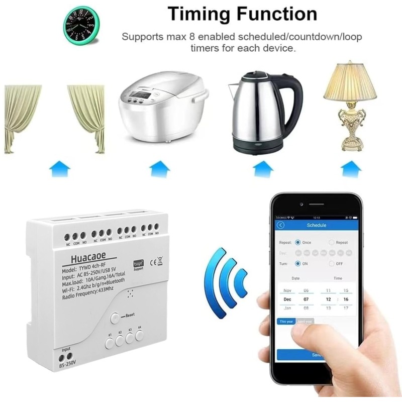 Tuya 4 Channel Updated USB 5V/AC 85-250V, Momentary Inching Self-Locking