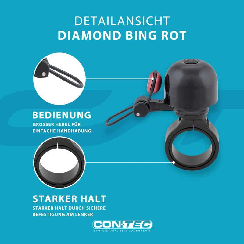 CONTEC Diamond Bing Bike Bell with Handlebar Clamp 22.2mm Diameter