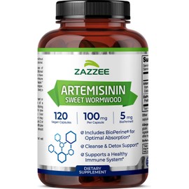 Zazzee High Absorption Artemisinin, 100 mg per Capsule, 120 Vegan Capsules, with 5 mg BioPerine for Maximum Absorption, Sweet Wormwood Extract, 4 Month Supply, All-Natural and Non-GMO
