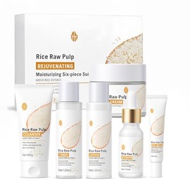 SKK Set de Cuidado Facial de Arroz de 6 Piezas con Pulpa de Arroz para una Rutina Antiedad Completa Hidratante y Aclarante de Ojos y Rostro