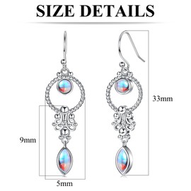 KRFY Earrings 925 Silver Hanging for Women Dangling Moonstone Cubic Zirconia Hoop Earrings Dangle Earrings 925 Silver Post Turquoise Moonstone CZ Drop Hanging Earrings Jewellery for Women Girls,