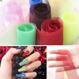 WOKOTO 10 Rolls Vibrant Colors Solid Nail Art Gauze for Nails Decorates Colorful Gauze Nail Stickers Decals for Women Nail Art Transfer Stickers Gauze Sheets Fish Scales Style Designs Stickers