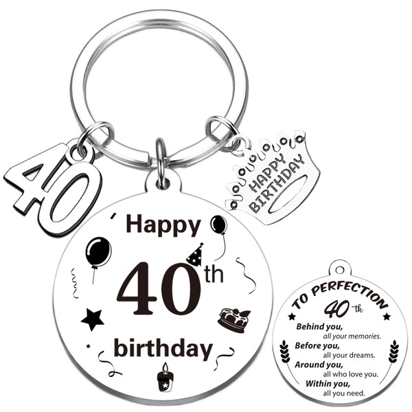 Aurmonigo Happy Birthday Gifts Keyring - Inspirational 40th Birthday Gift