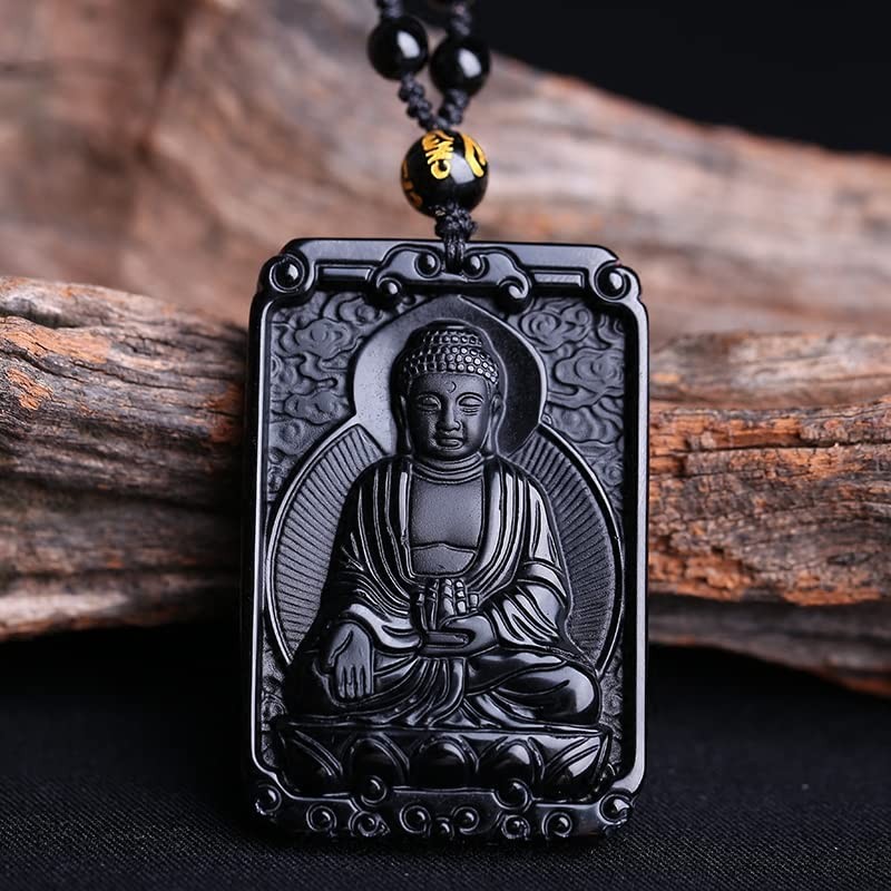 LXMYLI Black Obsidian Buddha Jade Pendant, Zodiac Bodhisattva Amulet Talisman,