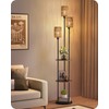 GOEBLESON Floor Lamp with Shelves, Boho Floor Lamp with Foot