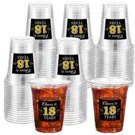 Funnymoom 60 Pack 18th Birthday Cup 12 oz Cheers to 18 Years Disposable Clear Plastic Cups for Men Women 18th Birthday Anniversary Wedding Party Decorations Favors