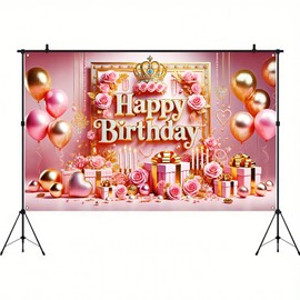 BlissYard Pink Gold Happy Birthday Banner Backdrops Cloth 71x43 inch Birthday Photography Backgrounds Glitter Rose Gold Birthday Banners Rose Gold Happy Birthday Sign Decoration for Women Girl