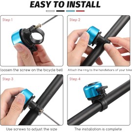 2 Pack Cute Mini Bike Bells - Crisp, Loud Cycling Rings for Adults and Kids, Fit Handlebars of Road Bikes, Mountain Bikes & Scooters (Blue)
