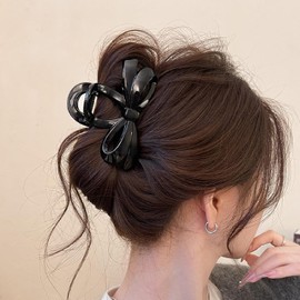 BetterJonny Hair Clip, Small Size, Hair Accessory, Ribbon, Hair Clip, Firmly Curled, Lightweight, High Volume, Strong, Hair Clip, Hair Ornament, Korean Style, Fashionable, Adult, Cute, Elegant (Black