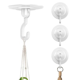 Ganchos adhesivos para decoración de pared y techo: paquete de 4 unidades de 3 libras, resistentes sin taladro, giratorios de 360°, ajustables para colgar acentos en el hogar, luces, plantas