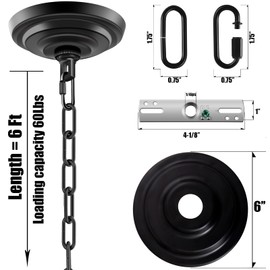 MAYOMAJO 6 Inch Light Canopy Kit with 6 Feet Hanging Chain, Heavy Duty, Replacement Cover Plate for Chandelier, Pendant Light, Swag Light, Flower Basket or DIY Projects (Black)