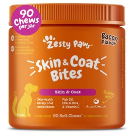 Zesty Paws Omega 3 Fish Oil for Dogs - Zesty Paw Dog Vitamins and Supplements for Hip, Joint & Skin, Bacon (90 Chews)