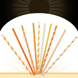 Gcardist Orange Gold Paper Straws for Drinking Orange Gold Disposable Straws 100pcs Disposable Straws Bulk（10 Pattern）