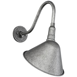 Franklin Iron Works Rustic Industrial Wall Light Sconce Galvanized Silver Hardwired 10 1/2" Fixture Curved Gooseneck Arm for Bedroom Bathroom Vanity Reading Living Room Hallway House Home Decor