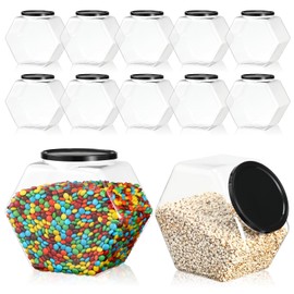 Dandat 12 Pack 73 oz Hexagon Candy Jars Plastic Cookie Jars Bulk with Lid Clear Candy Containers for Kitchen Counter Wide Round Mouth Candy Holders for Candy Buffet Display Snacks Treats Laundry Pod