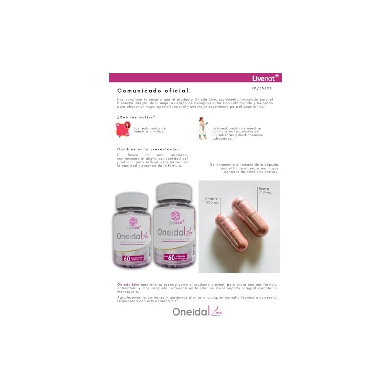 Livenat Oneida Live Capsula Hormonal Mujer Capsulas Dias Ingredientes Naturales