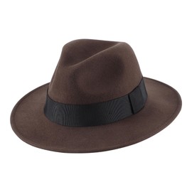 Home Prefer Mens Wool Fedora Hat with Band Classic Wide Brim Fedora Hat for Men Women Panama Dress Hat, Coffee, 7 1/4-7 1/2