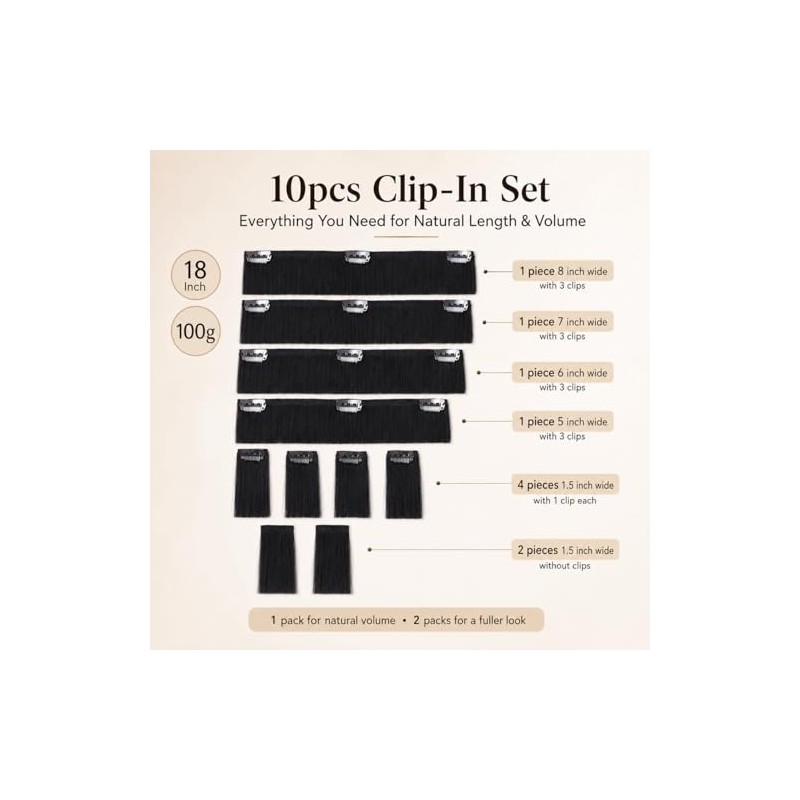 Extensiones de Cabello Humano con Clip 14 Pulgadas Doble Trama