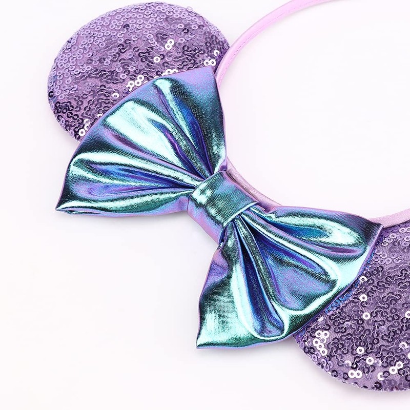 DRESHOW 2 Pack Mouse Ears Bow Headbands Glitter Party Decoration