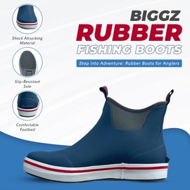 Biggz Men's Rubber Fishing Boots, Navy, Size 10