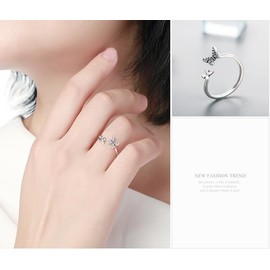 OutstandLong Butterfly Sterling Silver Dainty Butterfly Adjustable Ring,Expandable Open Rings Anniversary Birthday Jewelry Gifts for Women