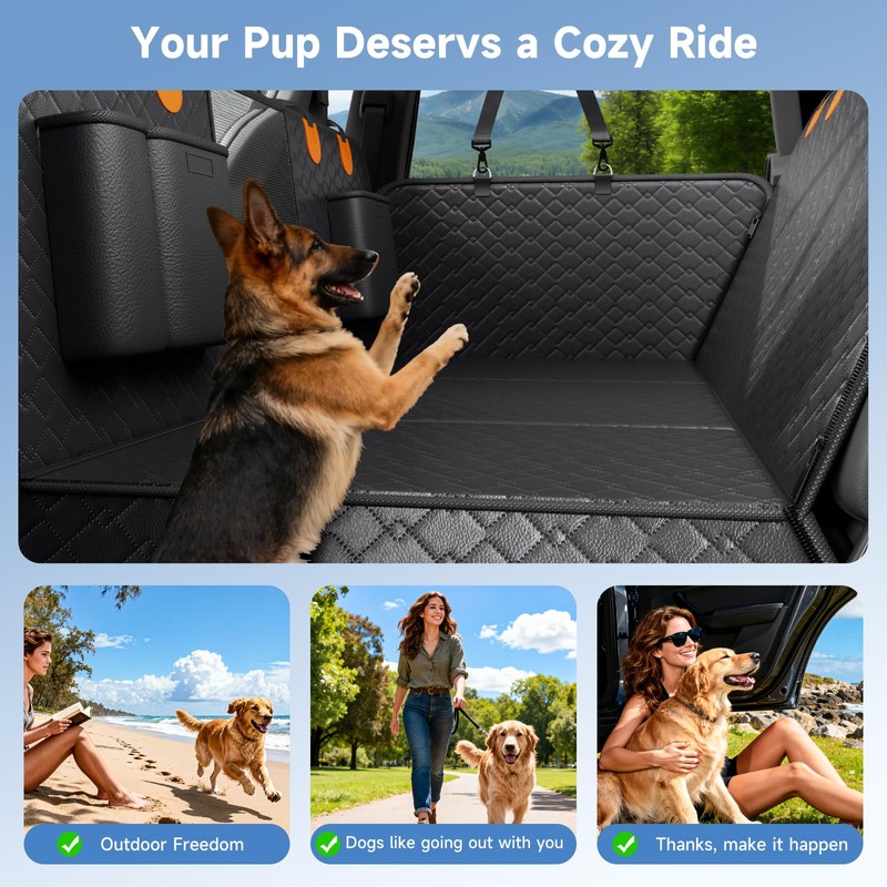 Dog Car Seat Cover Waterproof Vegan Leather, Scratchproof, Hard Bottom