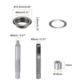 sourcing map 100pcs Grommet Tool Kit 8mm Copper Grommet Eyelet Set with Hole Hollow Punch, Grommet Setter Tools for Clothing Leather Fabric Belt, Black