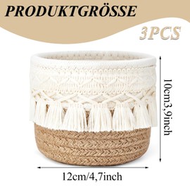 LOLYSIC 3 Stück Make up Pinselhalter,Aufbewahrungsbox Baumwoll Korb,Kammpinsel,Mini Aufbewahrungskorb,Aufbewahrungskorb Geflochten Klein,Aufbewahrungsbox,Boho-Dekorkörben für Stifte, Bleistifte,Braun