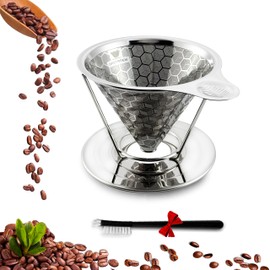 dailybrew Pour Over Coffee Maker, Triple Layer Stainless Steel Cone Coffee Filter, 4 Cup Non-electric Drip Coffee Maker, Manual Portable Pour Over Coffee Maker, Metal Cone Cafe Coffee Dripper