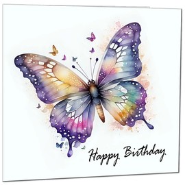 Happy Birthday Card - Watercolour butterfly beautiful birthday card mum sister