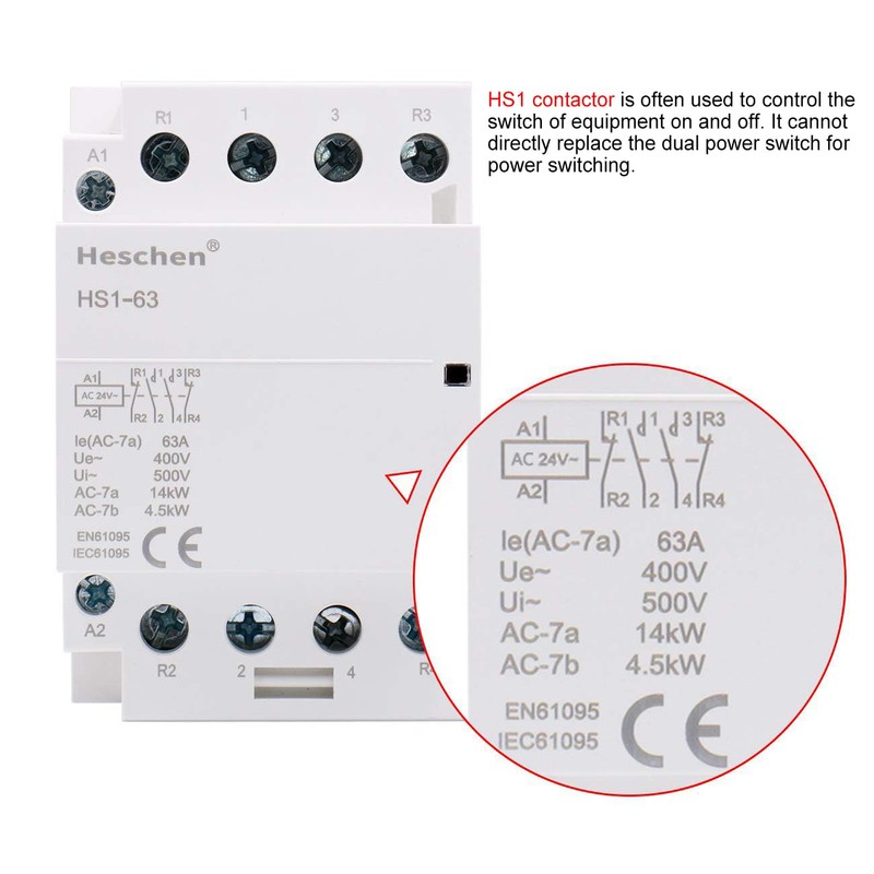 Heschen Household AC Contactor, HS1-63, Ie 63A, 4 Pole 2NO