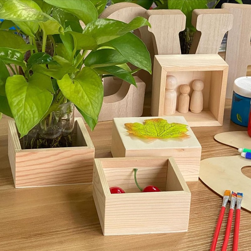 Zofunny 6Pcs Unfinished Wooden Box 6 x 6 Inch Square