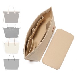 SEPYIQI Purse Organizer insert for NEVERFULL,SPEEDY,Tote Bag Organizer insert Multi Pocket Felt Handbag Organize (Beige, L)