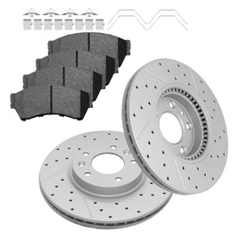Fraxle Front Drilled & Slotted Disc Brake Rotors and Ceramic Brake Pads kit for 2006-2012 Ford Fusion, 2006-2013 Mazda 6, Lincoln MKZ, Zephyr, Mercury Milan